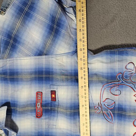 VTG Bugle Boy Hawaiian Shirt L Blue Floral Short Sleeve Y2K 1990s Shell Button - Picture 5 of 13